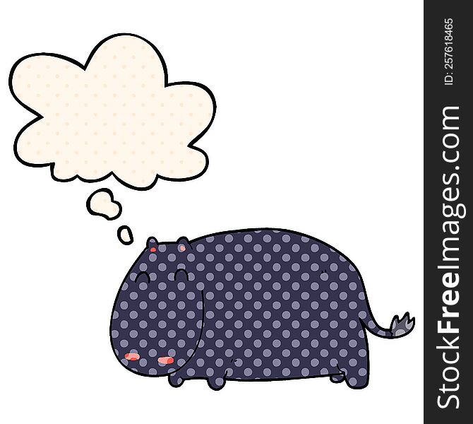 cartoon hippo with thought bubble in comic book style