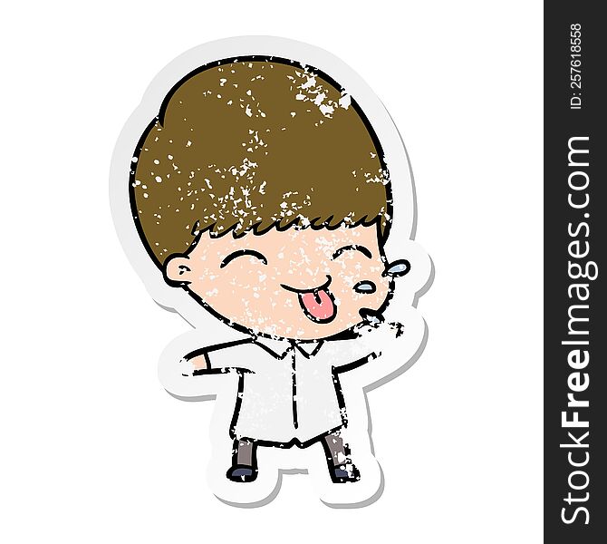 Distressed Sticker Of A Funny Cartoon Boy