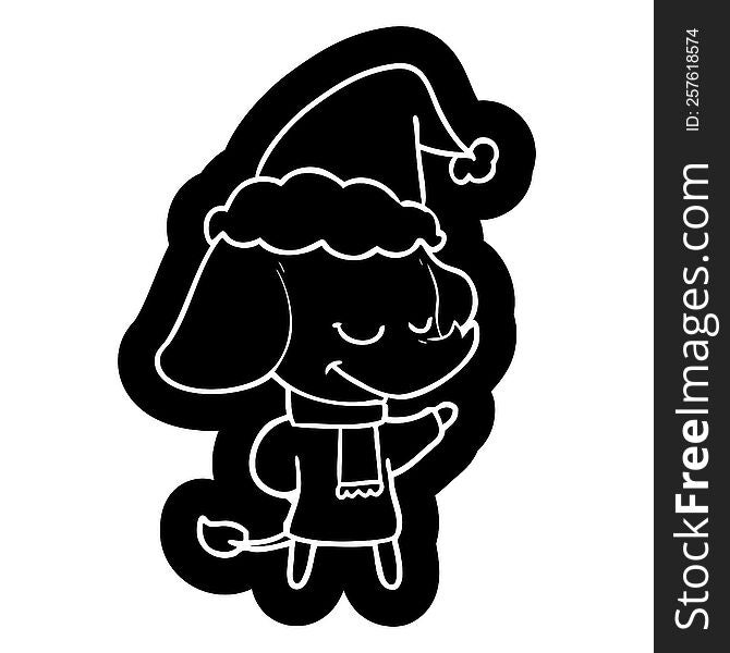 quirky cartoon icon of a smiling elephant wearing scarf wearing santa hat