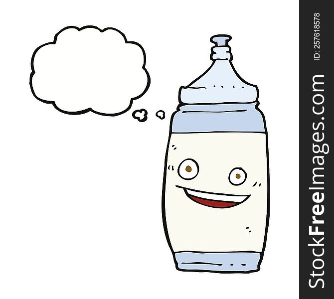 cartoon water bottle with thought bubble