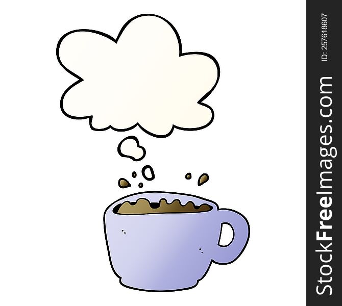 Cartoon Coffee Cup And Thought Bubble In Smooth Gradient Style