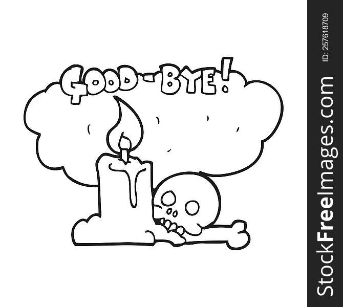 freehand drawn black and white cartoon goodbye sign