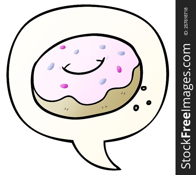Cartoon Donut And Sprinkles And Speech Bubble In Smooth Gradient Style