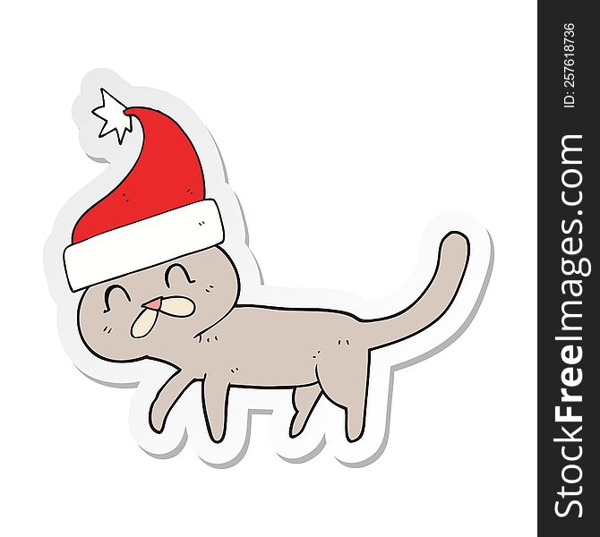 Sticker Of A Cartoon Cat Wearing Christmas Hat