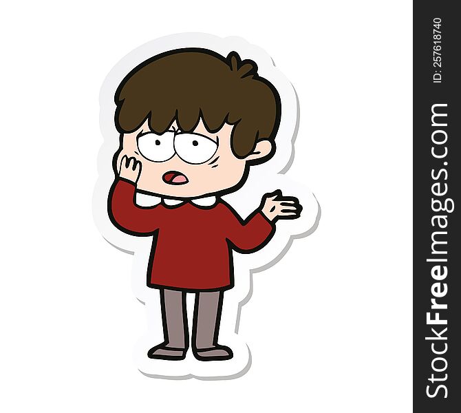 Sticker Of A Cartoon Exhausted Boy