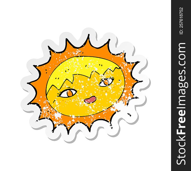 Retro Distressed Sticker Of A Cartoon Pretty Sun