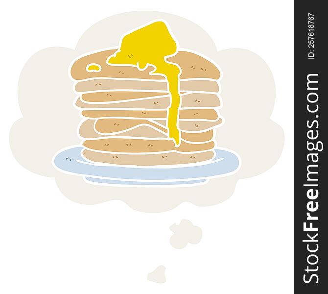 Cartoon Stack Of Pancakes And Thought Bubble In Retro Style