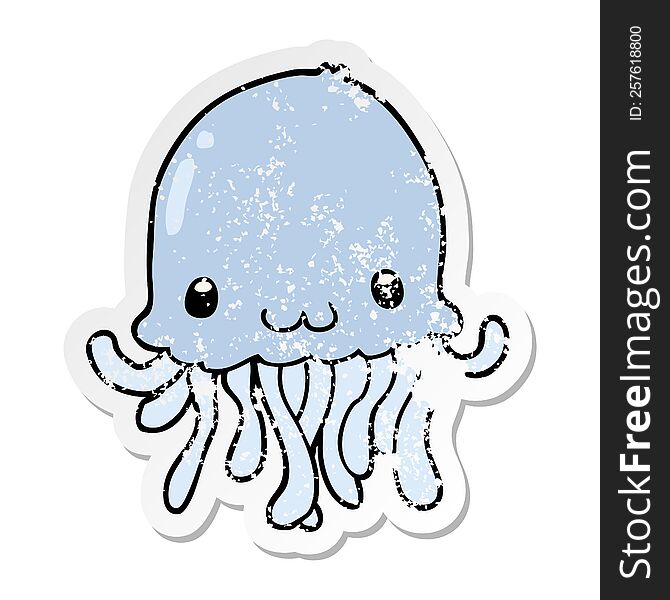 Distressed Sticker Of A Cartoon Jellyfish