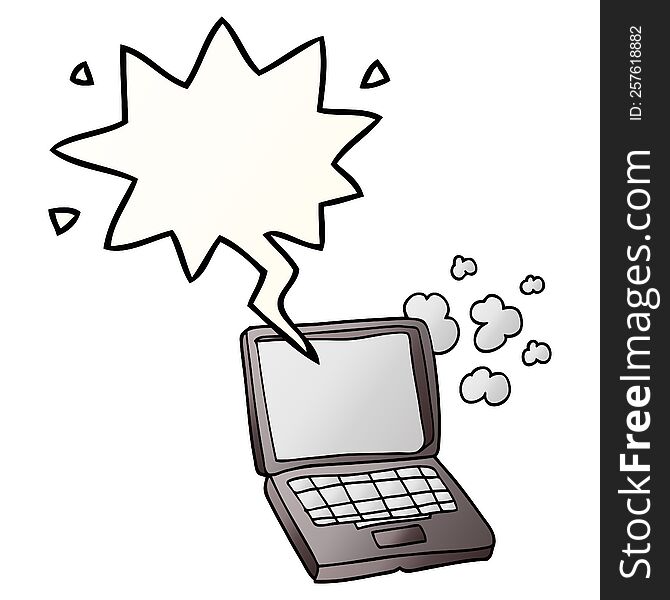 cartoon laptop computer with speech bubble in smooth gradient style