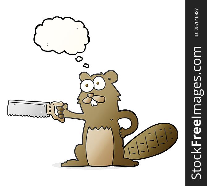 Thought Bubble Cartoon Beaver With Saw