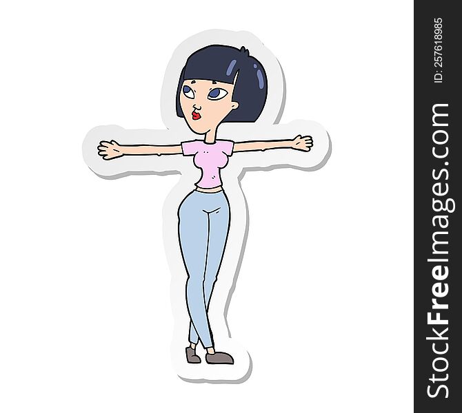 sticker of a cartoon woman spreading arms