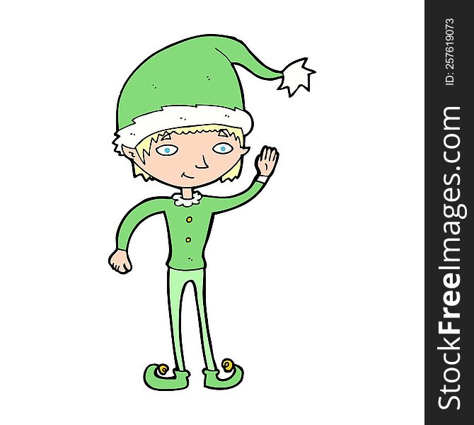 cartoon waving christmas elf