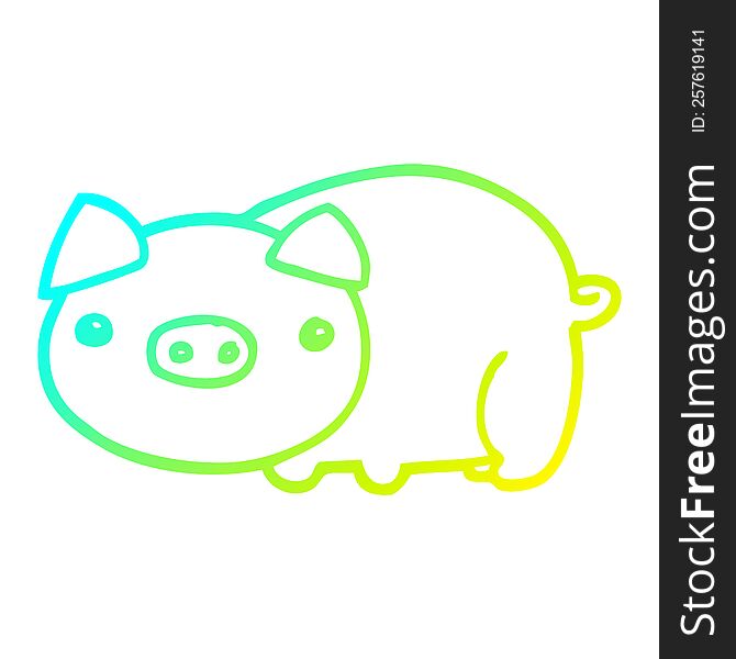 cold gradient line drawing of a cartoon pig