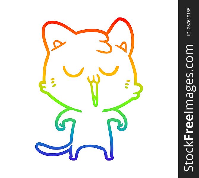 Rainbow Gradient Line Drawing Cartoon Cat Singing