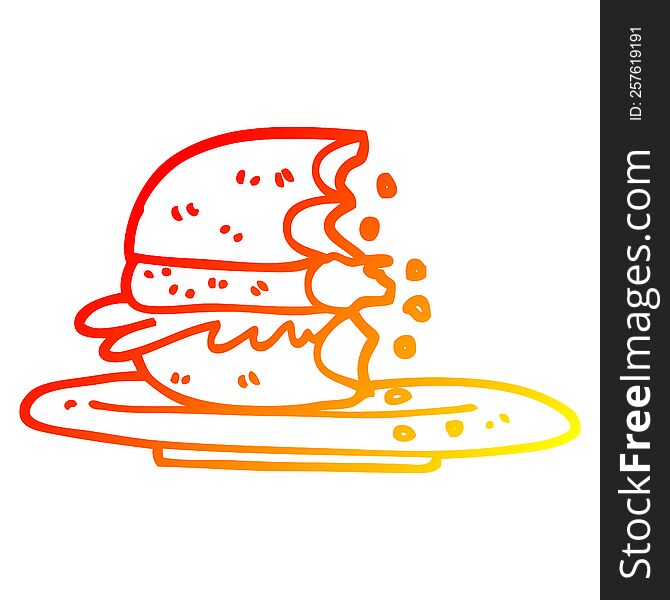 Warm Gradient Line Drawing Cartoon Half Eaten Burger