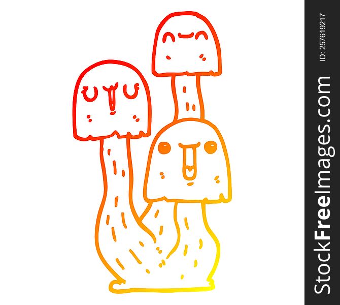 Warm Gradient Line Drawing Cartoon Mushroom