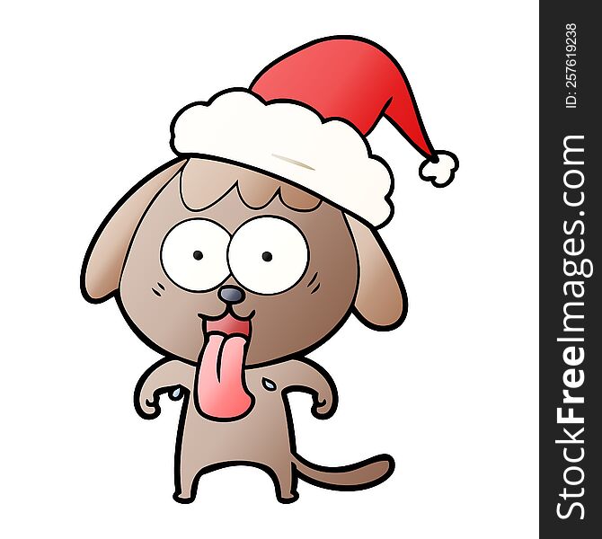 Cute Gradient Cartoon Of A Dog Wearing Santa Hat