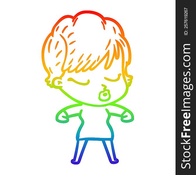 rainbow gradient line drawing of a cartoon woman with eyes shut