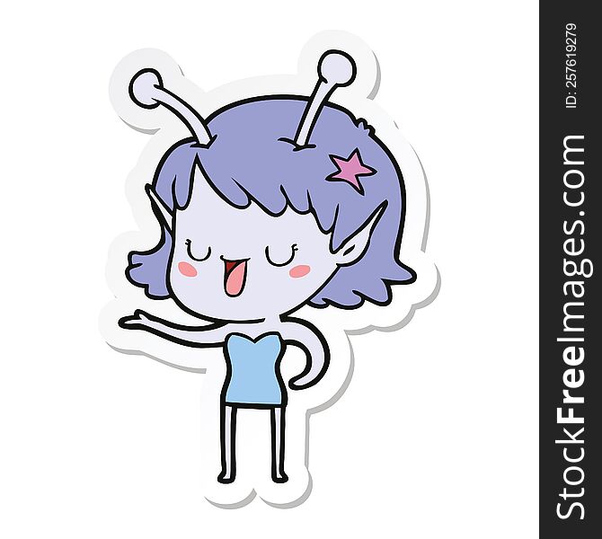 sticker of a happy alien girl cartoon laughing