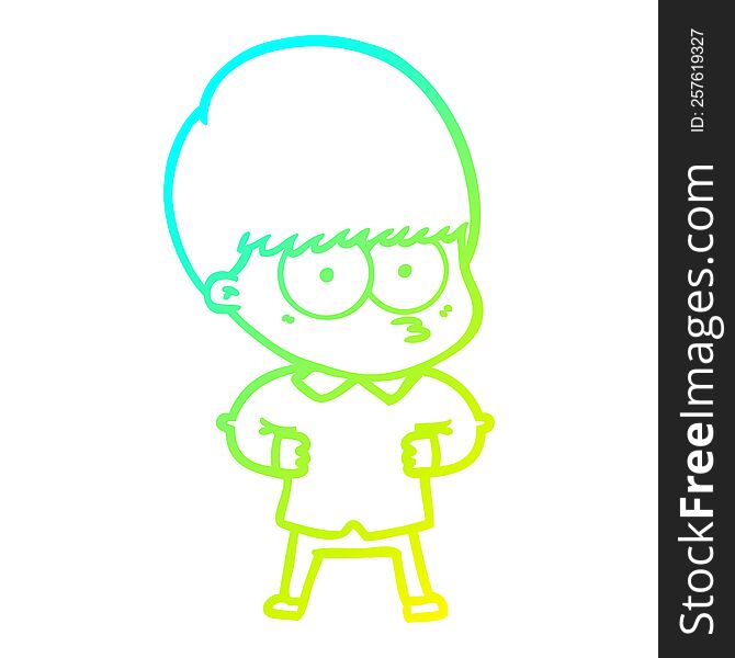 Cold Gradient Line Drawing Curious Cartoon Boy