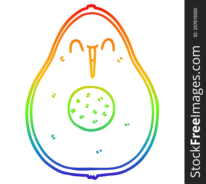 rainbow gradient line drawing of a cartoon happy avocado
