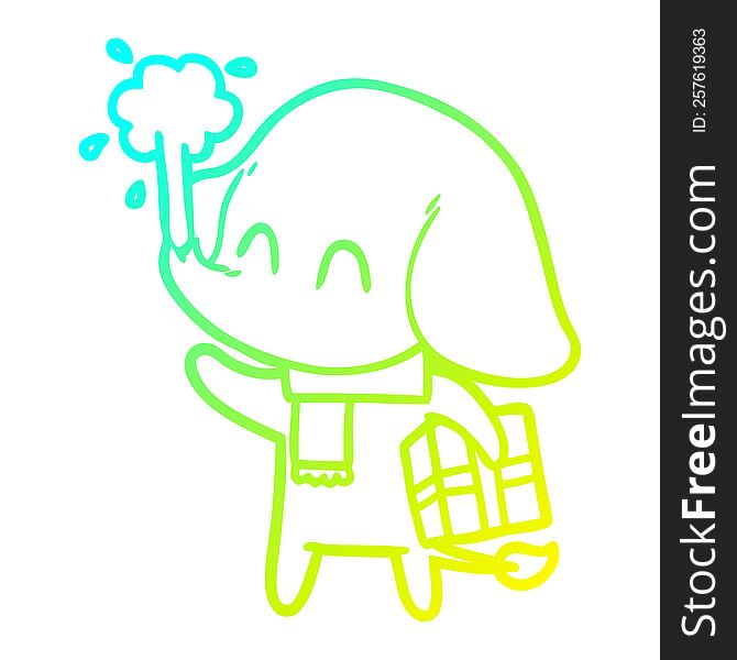 Cold Gradient Line Drawing Cute Cartoon Elephant Spouting Water