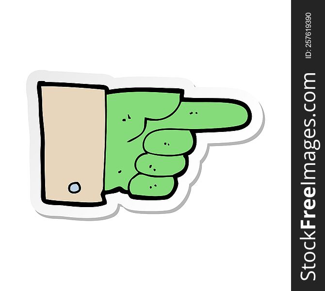 sticker of a cartoon pointing zombie hand