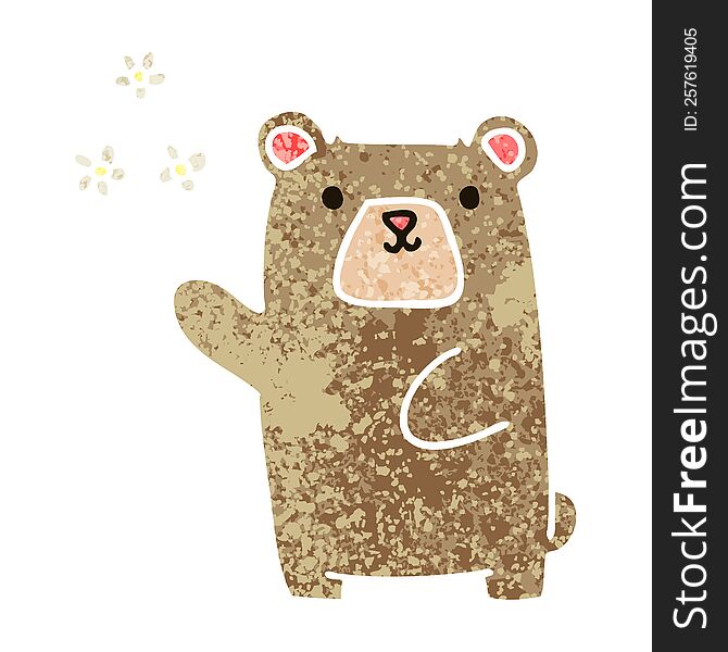 Quirky Retro Illustration Style Cartoon Bear And Flowers