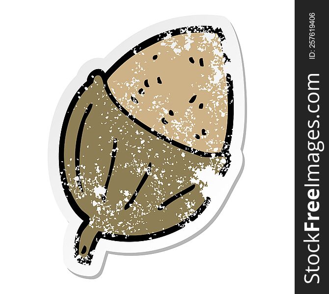 distressed sticker of a cartoon acorn