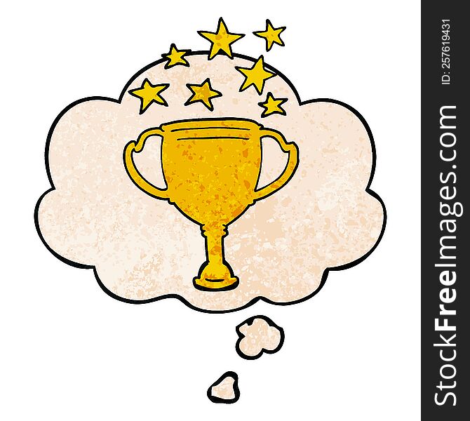 cartoon sports trophy with thought bubble in grunge texture style. cartoon sports trophy with thought bubble in grunge texture style