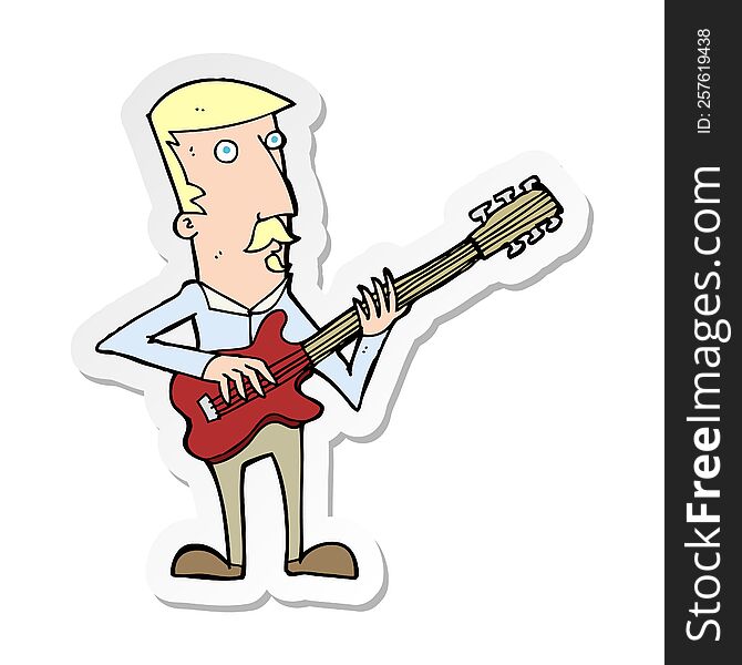 sticker of a cartoon man playing electric guitar