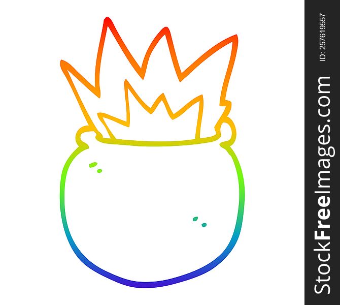 rainbow gradient line drawing of a cartoon exploding cauldron