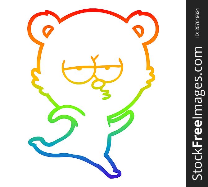 rainbow gradient line drawing of a running bear cartoon