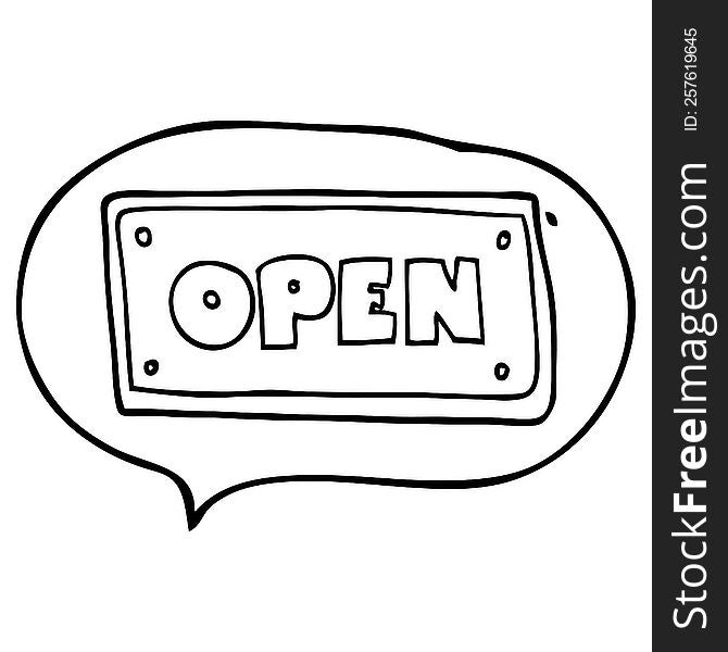 freehand drawn speech bubble cartoon open sign