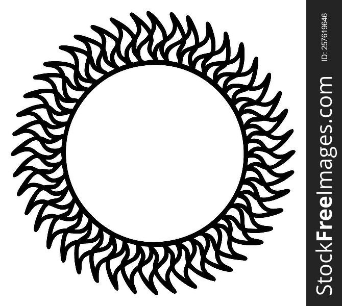 tattoo in black line style of a sun. tattoo in black line style of a sun