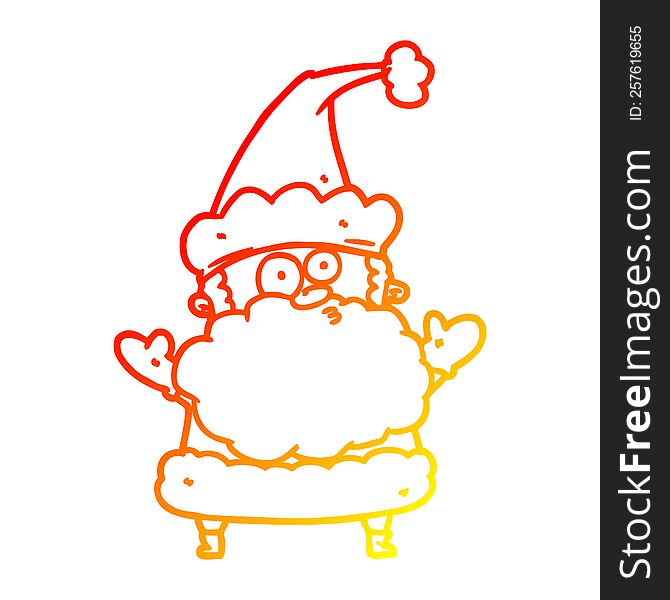 warm gradient line drawing of a confused santa claus shurgging shoulders