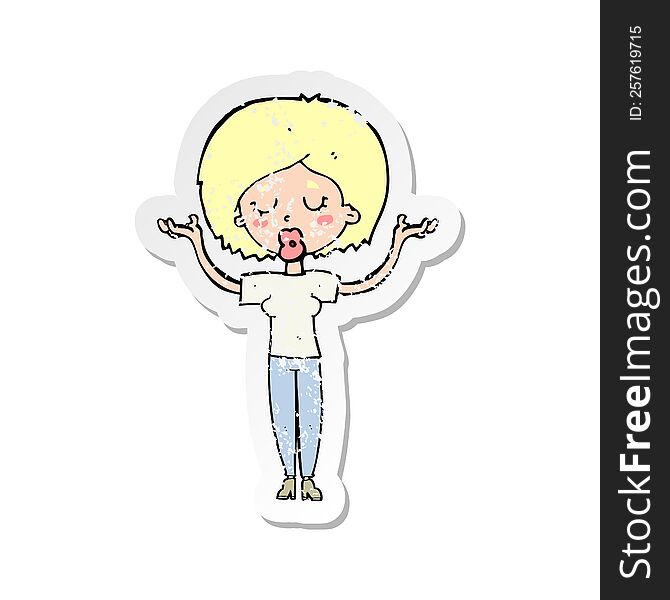 retro distressed sticker of a cartoon peaceful woman