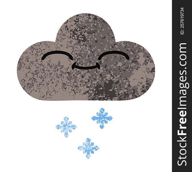 retro illustration style cartoon of a happy snow cloud