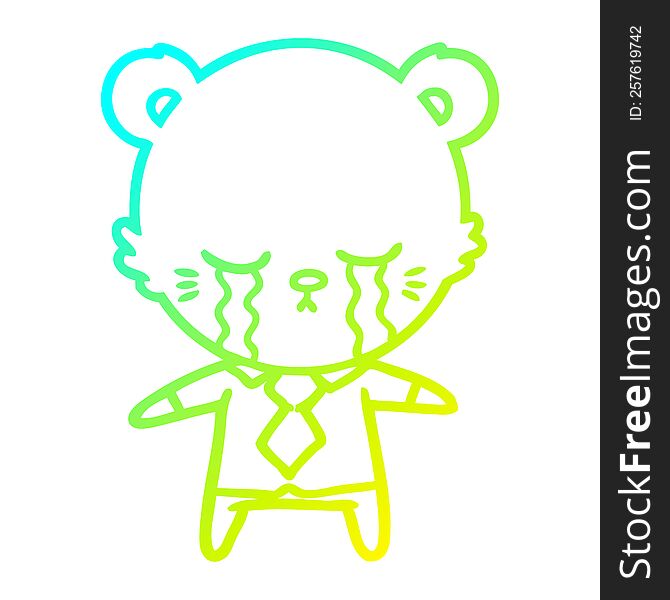 Cold Gradient Line Drawing Crying Cartoon Polarbear