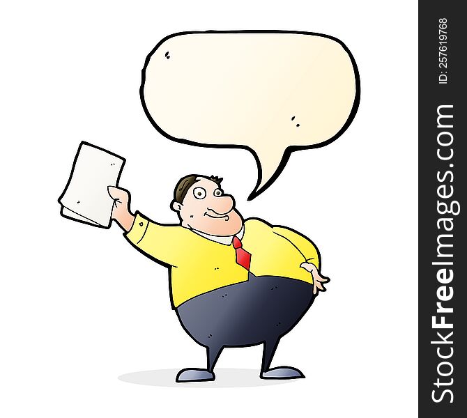 Cartoon Boss Waving Papers With Speech Bubble