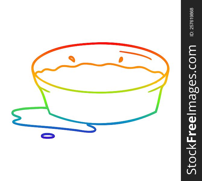 rainbow gradient line drawing of a cartoon dog water bowl