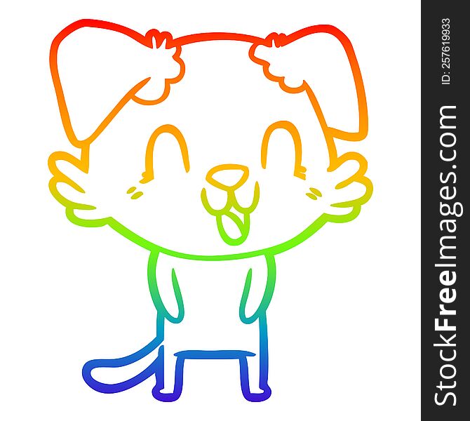 Rainbow Gradient Line Drawing Laughing Cartoon Dog