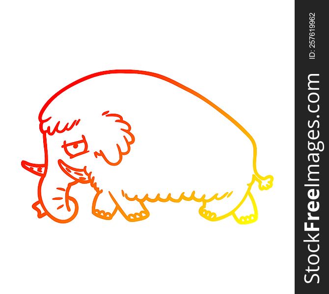 warm gradient line drawing of a cartoon mammoth