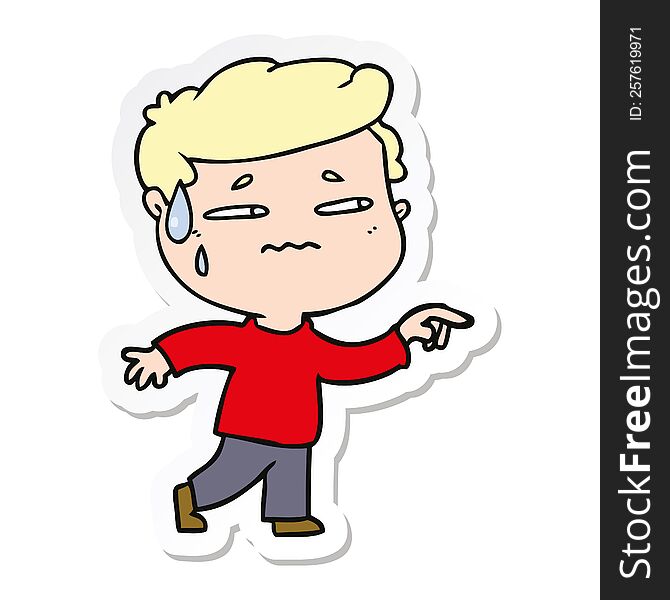 Sticker Of A Cartoon Anxious Man Pointing