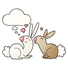 Cartoon Rabbits In Love And Thought Bubble In Smooth Gradient Style Royalty Free Stock Images