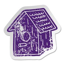 Distressed Old Sticker Of A Wooden Bird House Royalty Free Stock Images