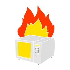 Flat Color Illustration Of A Cartoon Microwave On Fire Stock Images Flat Color Illustration Of A Cartoon Microwave On Fire Stock Images