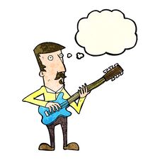 Cartoon Man Playing Electric Guitar With Thought Bubble Royalty Free Stock Image