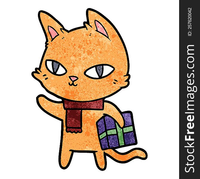 cartoon cat with gift. cartoon cat with gift