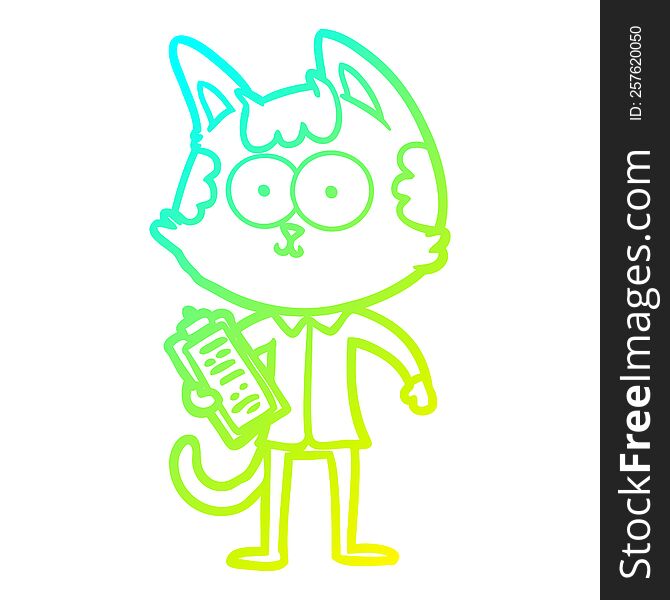 Cold Gradient Line Drawing Happy Cartoon Salesman Cat